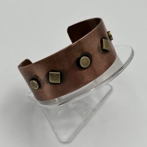 Artisan Copper Cuff Mixed Metal Bracelet Rivets Geometric Vintage Unisex‎